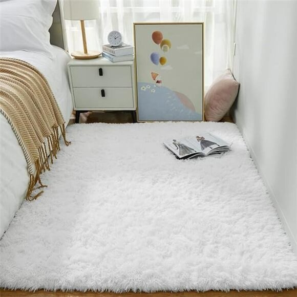 Ophanie White Fluffy Shag Area Rug 4x6 Soft Plush Bedroom Dorm Nursery Carpet - Picture 7 of 7